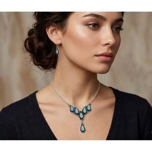 Zuni Sleeping Beauty Turquoise Inlay Necklace and Earring Set